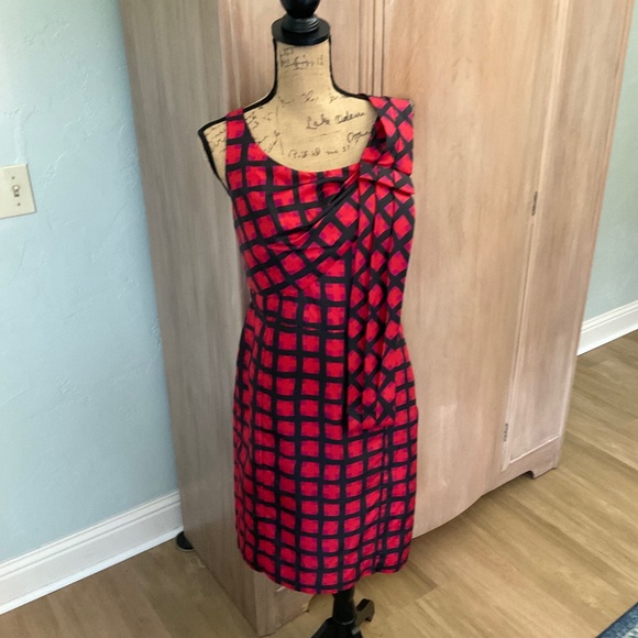 π₯ Y2K Marc by Marc Jacobsβ100% Silk Sash Red Check Cocktail Dress Size 10 - Picture 1 of 12